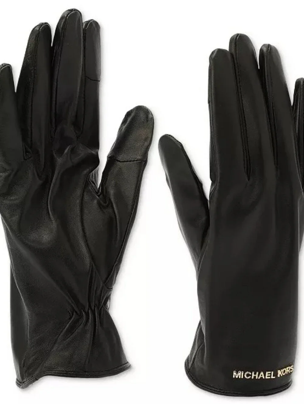 Michael Kors Women's Logo Detail Leather Tech Gloves- Black